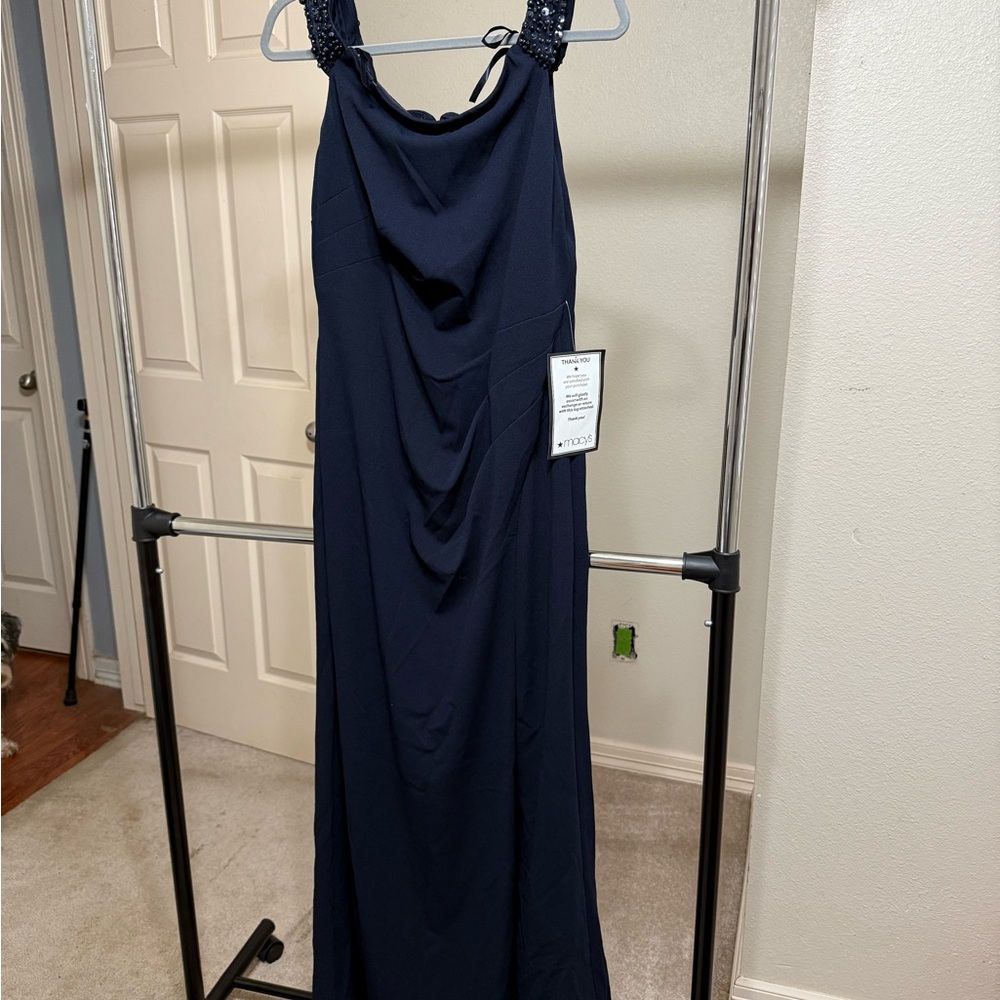 Adrianna Papell beaded knit crepe gown. Color is midnight.